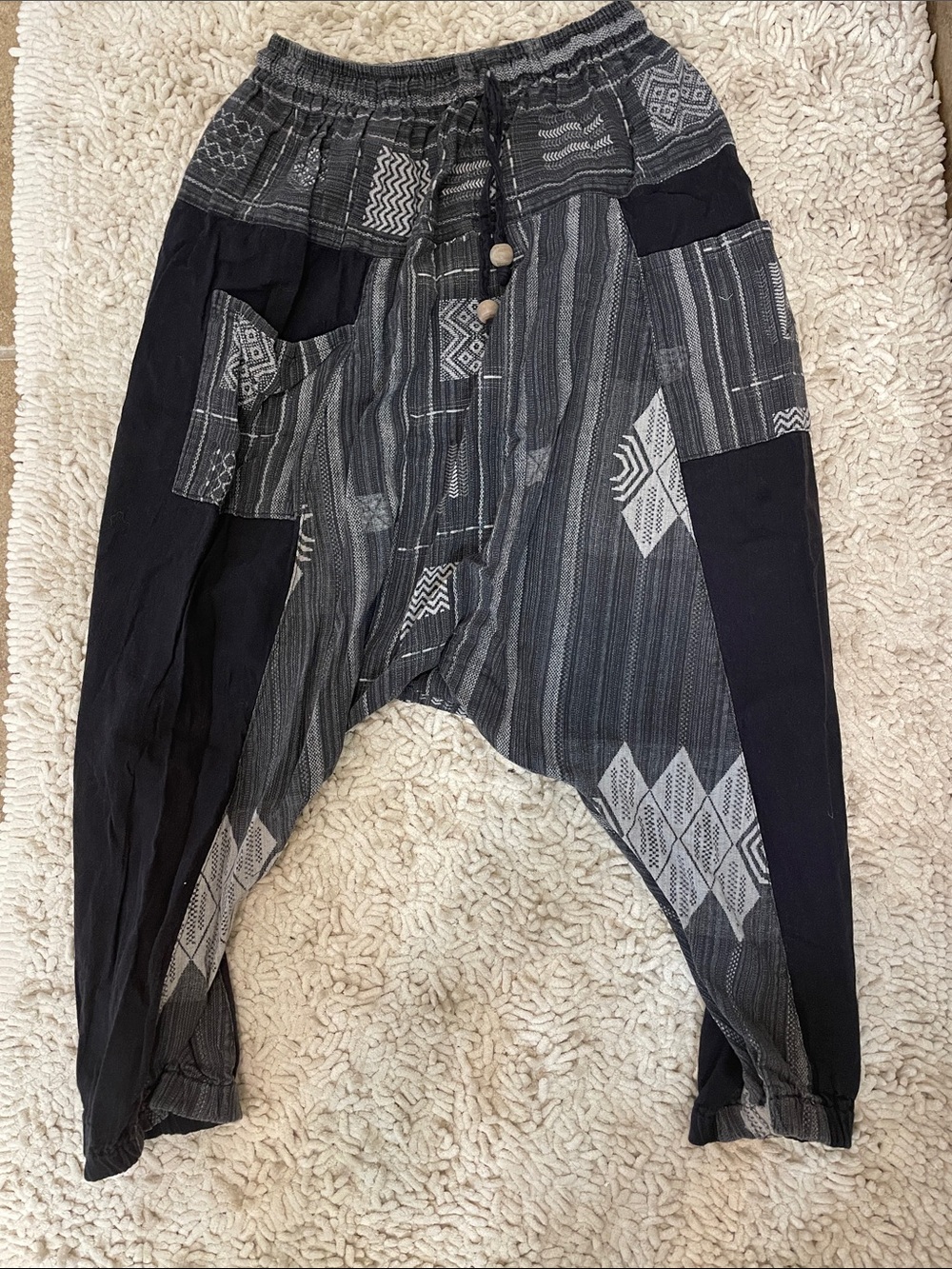 Relaxed Harem Drop Crotch Pants - Black Gray
